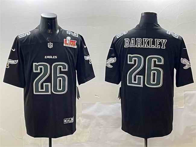 Men's Philadelphia Eagles #26 Saquon Barkley Black 2025 Super Bowl LIX Patch Fashion Vapor Untouchable Limited Stitched Football Jersey